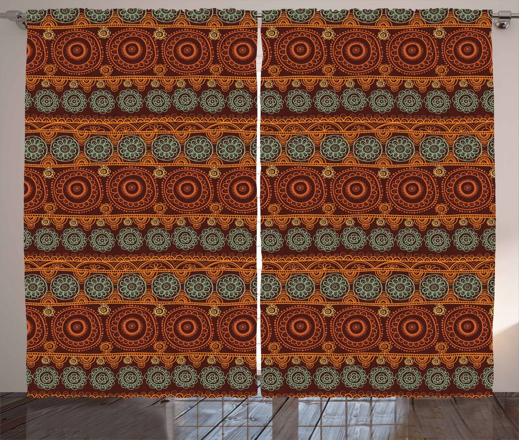 ABAKUHAUS Erdfarben Rustikaler Gardine, Primitive Floral, Schlafzimmer Kräuselband Vorhang mit Schlaufen und Haken, 280 x 175 cm, Mehrfarbig
