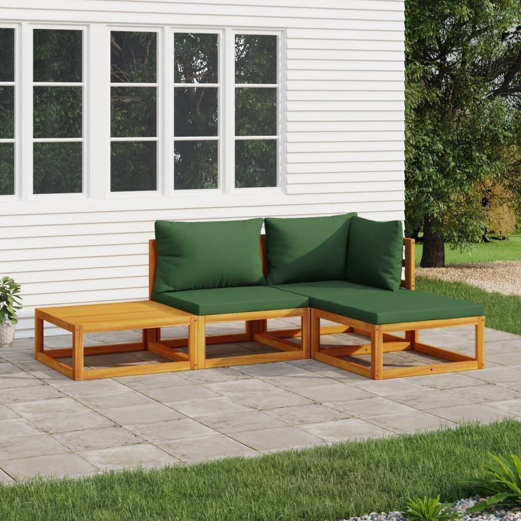 Möbel 4-tlg. Garten-Lounge-Set mit Grünen Kissen Massivholz Produktbild 