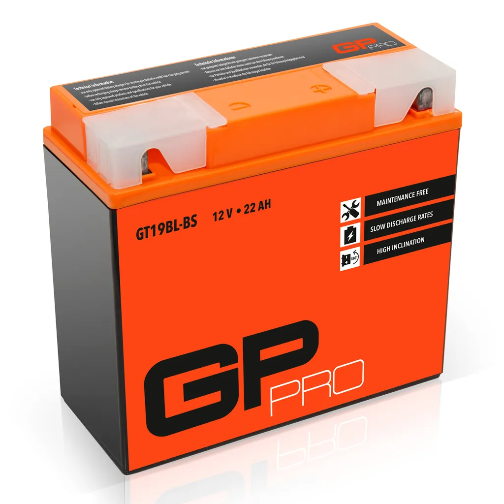 Batteria al gel GP-PRO 12V 22Ah 51913 GT19BL-BS Batteria per moto, precaricata sigillata senza manutenzione simile a YT19BL-BS / 51913 / 51814 / 52015