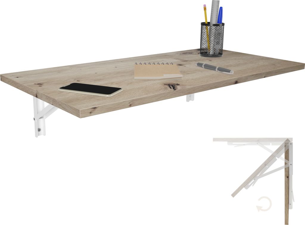 Wandklapptisch Schreibtisch Tischplatte 80x40 cm in Eiche Produktbild 1