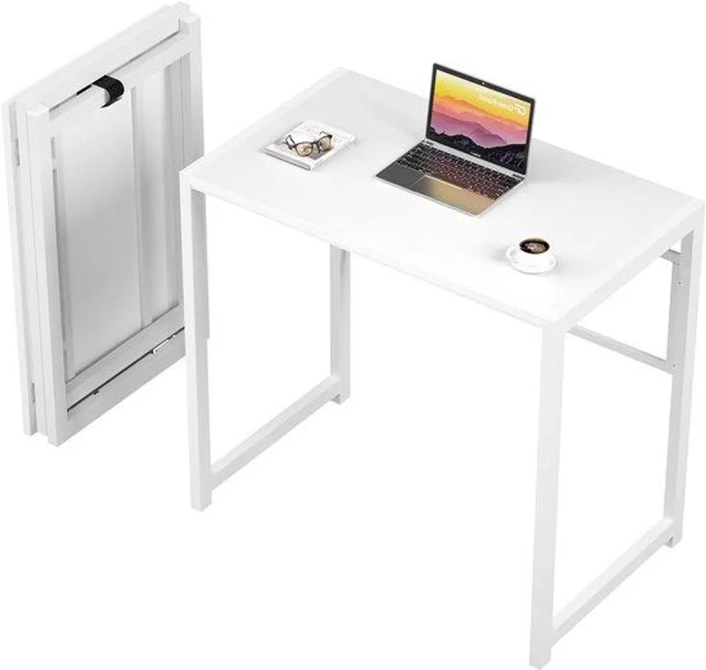 Bureau pliable blanc 100 cm gain de place - Structure métal stable