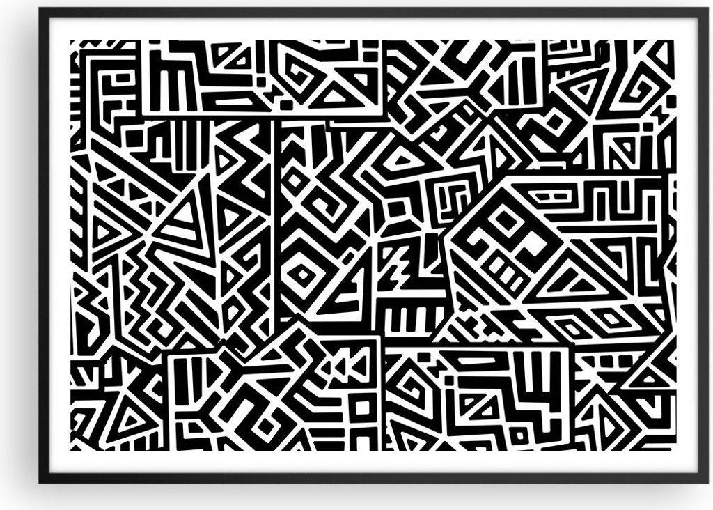 Gerahmtes Poster - Schwarzer Rahmen - Op-Art. Schwarz Weiß - 100x70 cm - Wand Bild - Wanddeko - Wandbilder - Kunstposter - Wandposter - Bilderrahm...