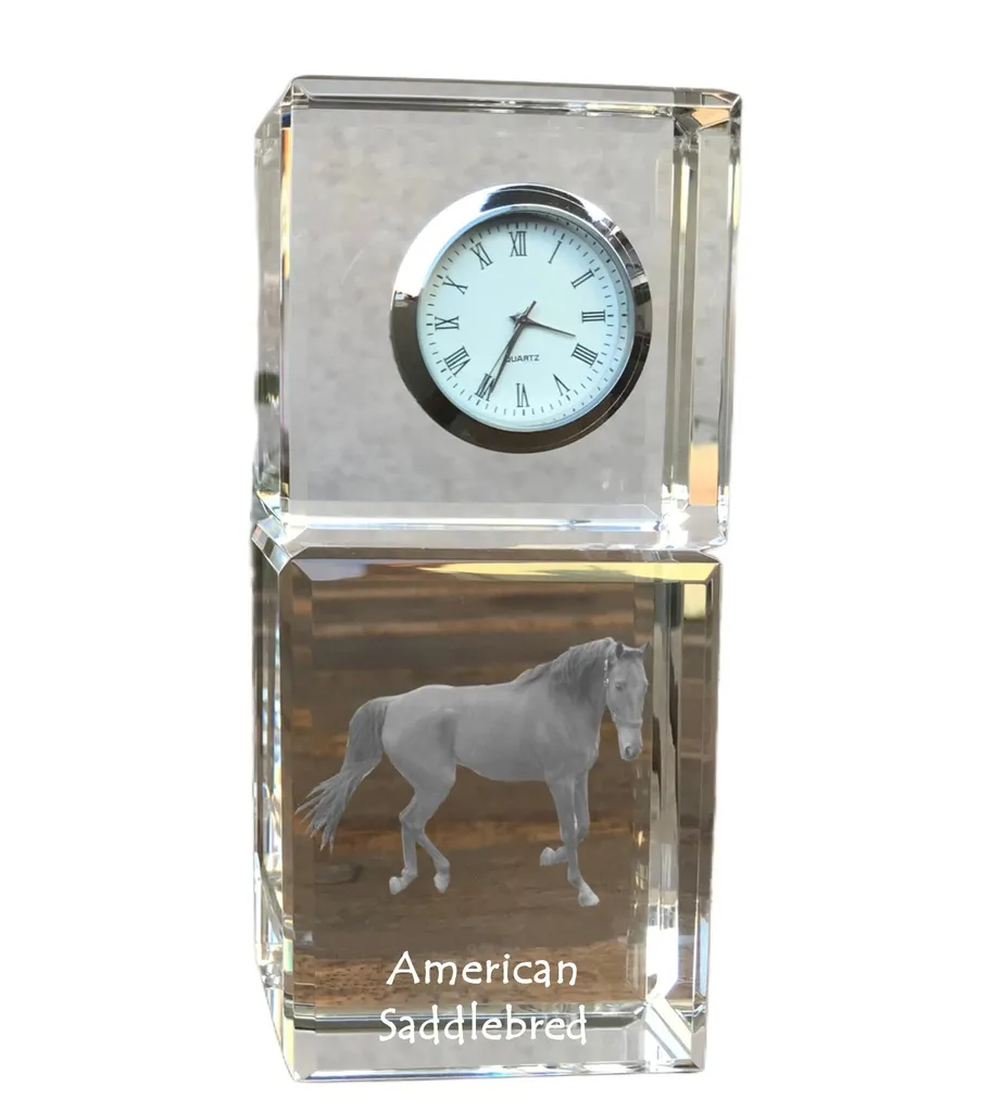 Horloge de table en cristal avec photo de Cheval américain de selle