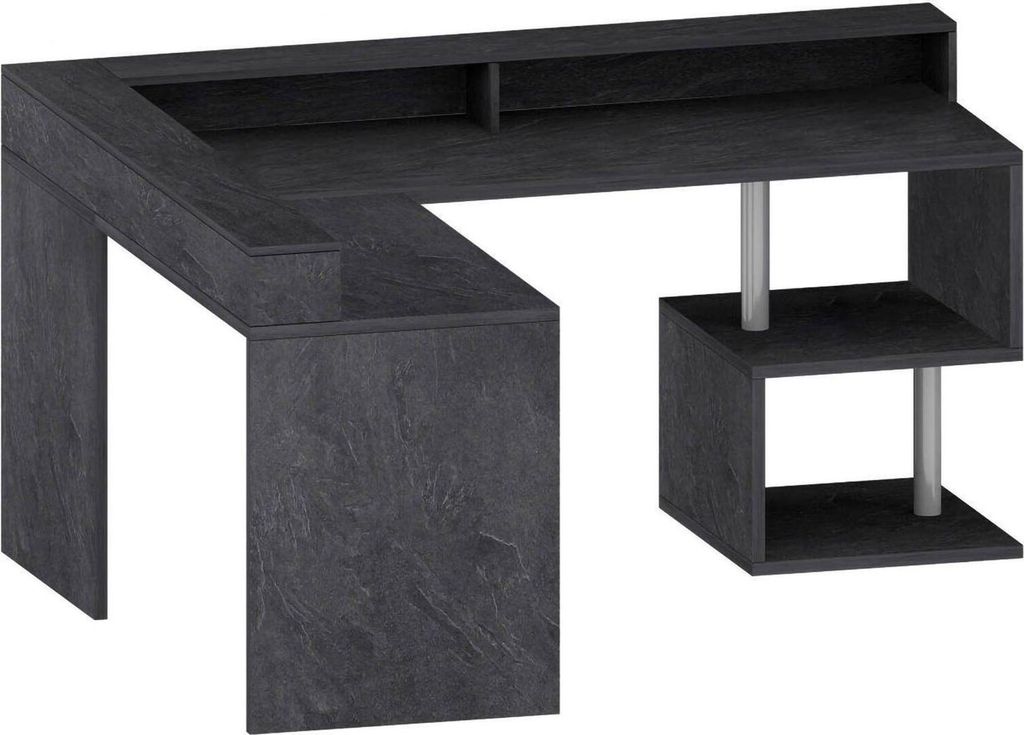 Schreibtisch Dcharpentie, Eckschreibtisch mit Ablagefächern, Mehrzweck-Büroschreibtisch mit Platte, 180x92,5x160 cm, Schiefer