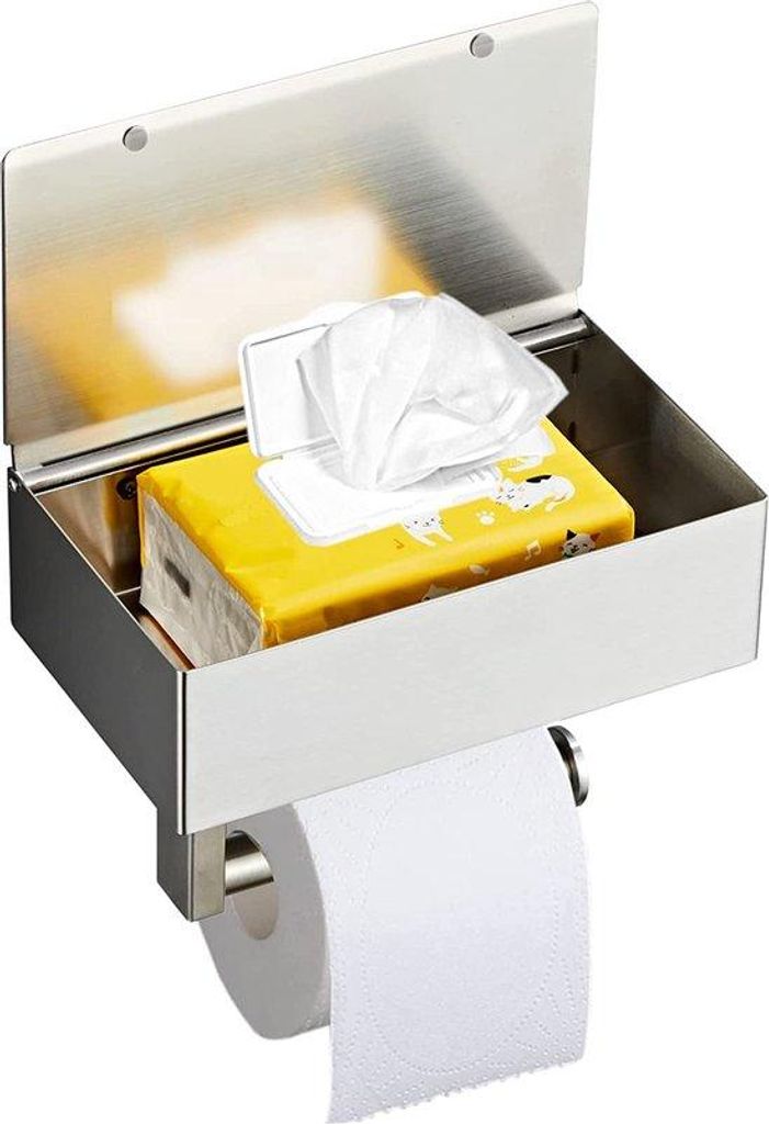 Silberne Toilettpapierhalter mit feuchten Tüchern-Box, ohne Bohren zum Kleben, Toilettenpapierhalter