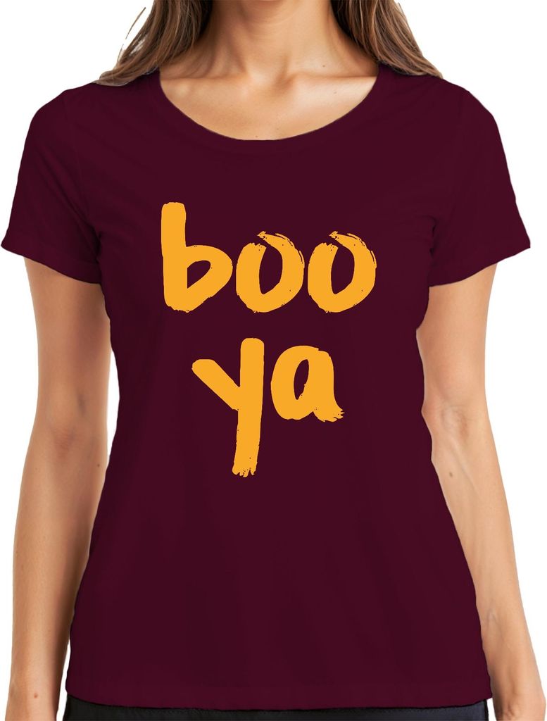 boo ya Halloween Spruch Lustig Grusel Geschenk Party Retro Orange Damen T-Shirt, Burgundy, L