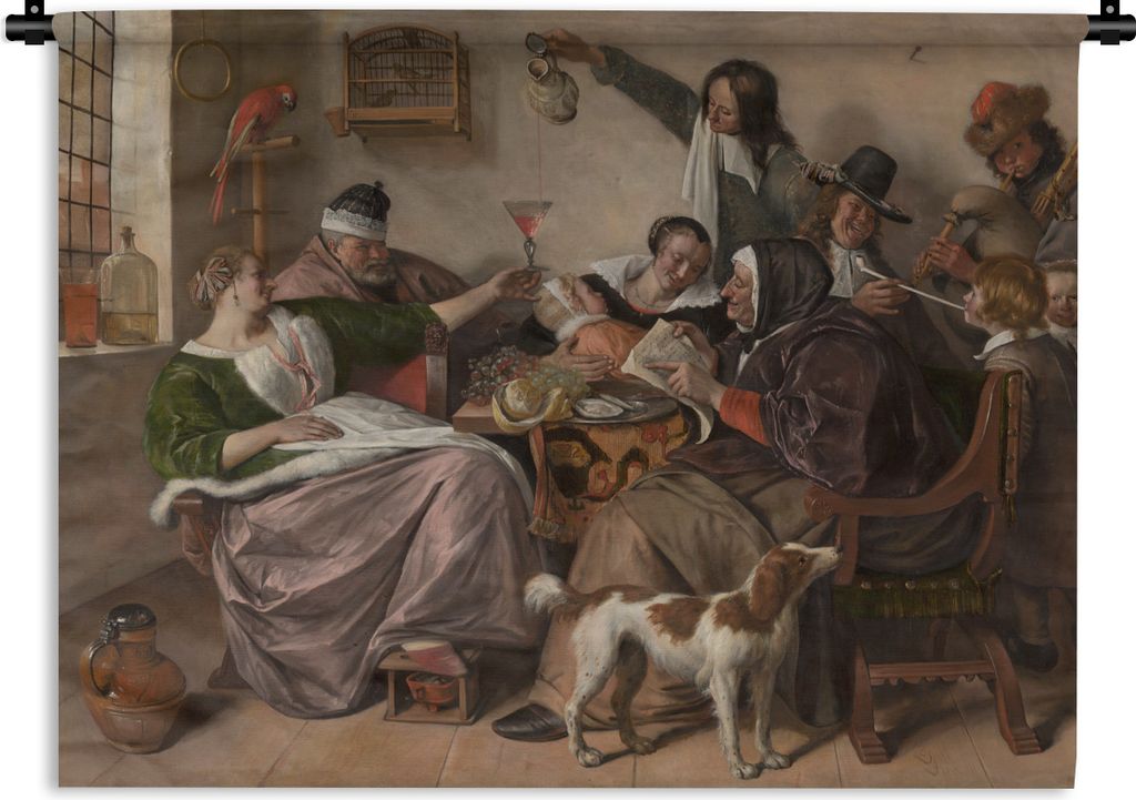 MuchoWow Wandteppich Wandbehang So früh wie gesungen, so spät wie geguckt - Jan Steen 90x67.5 cm Tapisserie Dekoration Wandtuch - Fototeppich -...