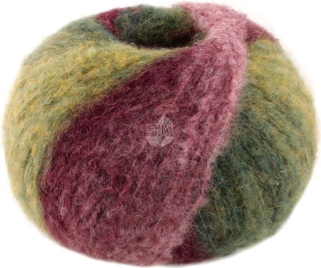 Lana Grossa GIGANTE 100 g voluminöses Alpakagarn mit Effektstruktur und Streifen 300 m , Farbe:010 - Altrosa/Brombeer/Hell-/Dunkeloliv