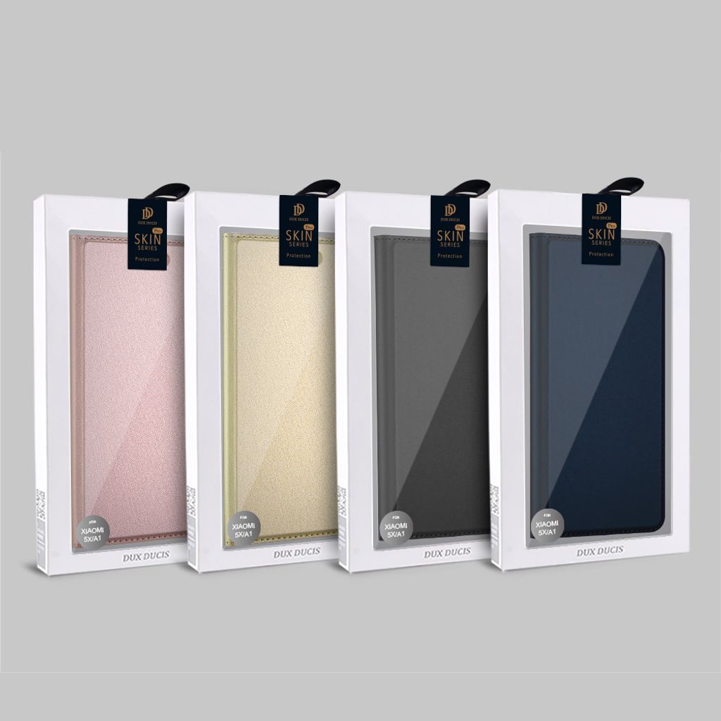 Four phone cases in their packaging, displayed in a row against a white background.