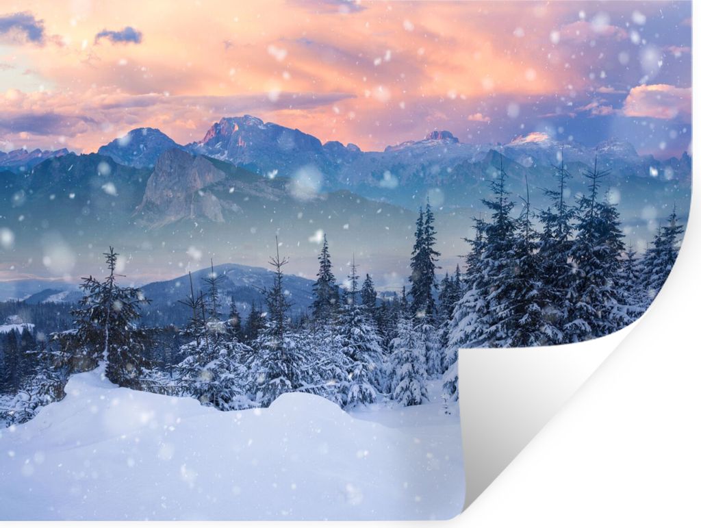 MuchoWow Wandtattoo Wandsticker Wandaufkleber Schnee - Himmel - Wald - Winter 80x60 cm Selbstklebend und Repositionierbar - Faltenfrei