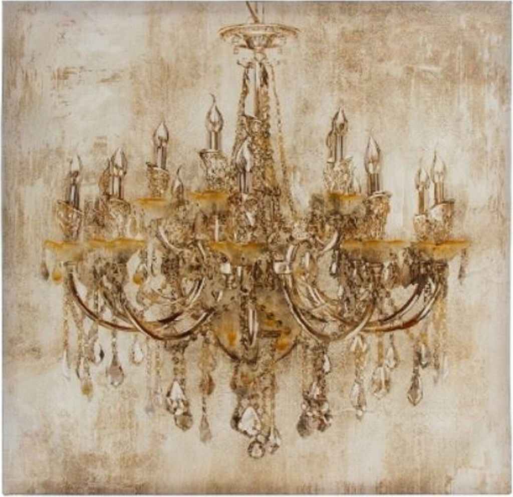 Casa Padrino Barock Ölgemälde Kronleuchter Mehrfarbig 80 x H. 80 cm - Prachtvolles Ölbild