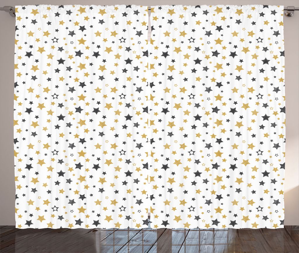 ABAKUHAUS Skizzenhaft Rustikaler Gardine, Cosmos Galaxy Doodle, Schlafzimmer Kräuselband Vorhang mit Schlaufen und Haken, 280 x 175 cm, Gelb Schwa...