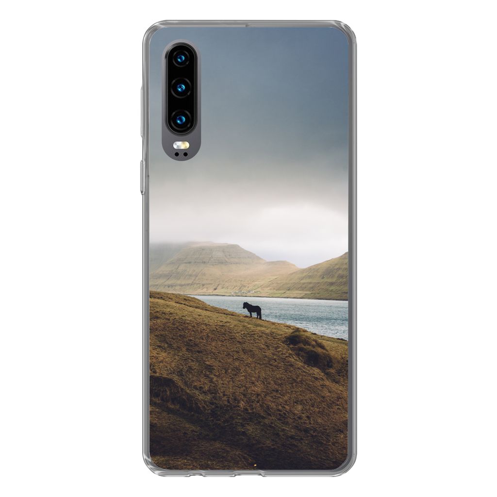 MuchoWow Handyhülle Schutzhülle Hülle für Huawei P30 Pferd - Berg - Landschaft Silikon Softcase Handy Hülle - Kartenbesitzer