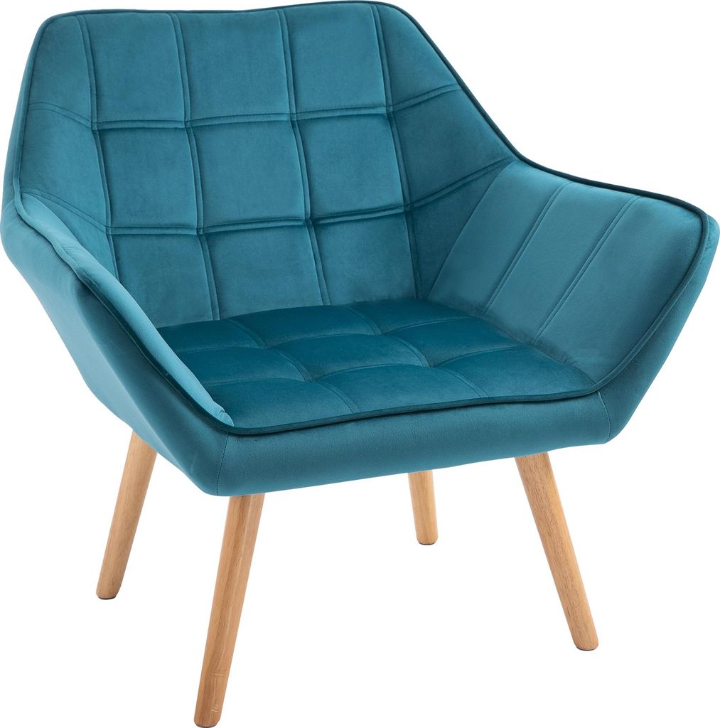 Hellerblauer Ohrensessel mit Samtoptik und Gummiholzbeinen, Loungesessel für Wohnzimmer, Schlafzimmer, skandinavisches Design
