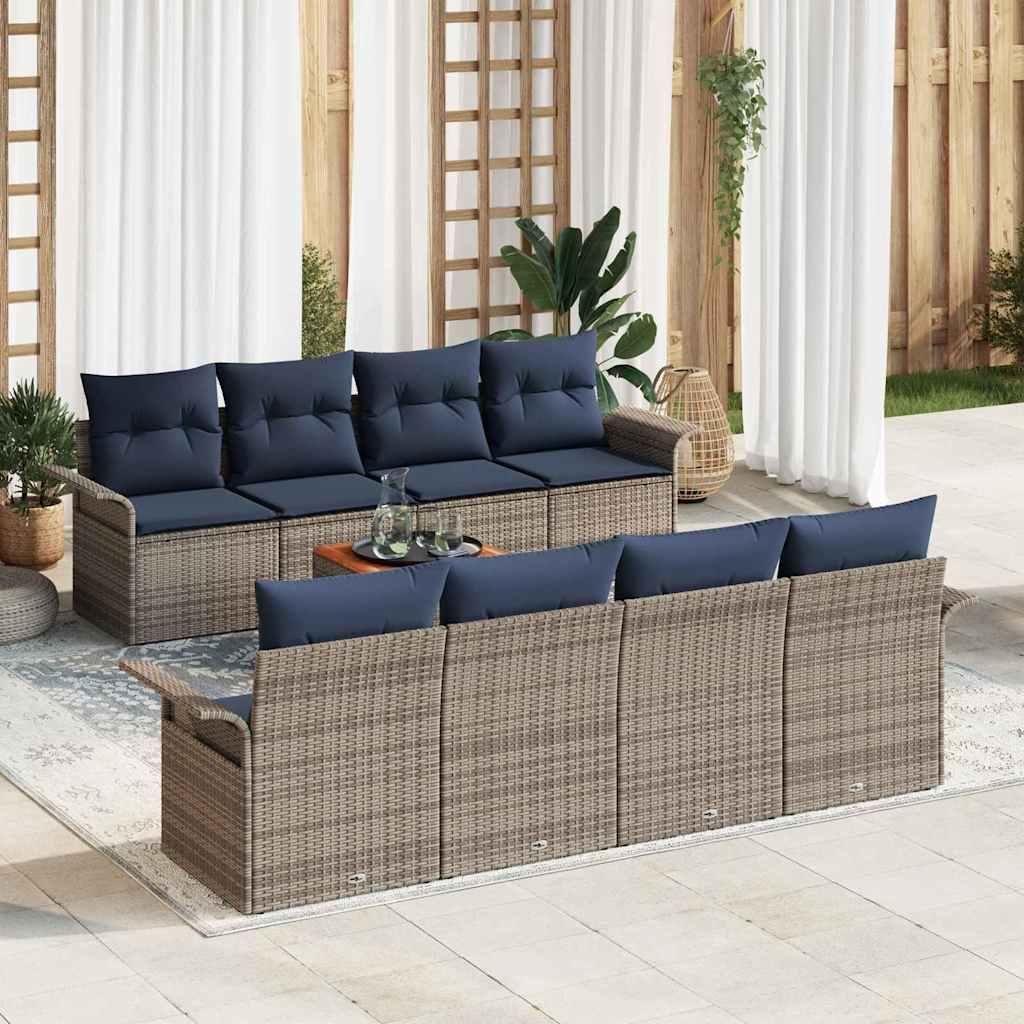 Möbel Gartensofa-set mit Kissen 9 pcs Grau Poly-RattanGartenmöbelgarnituren - Gartenmöbelgarnituren c70