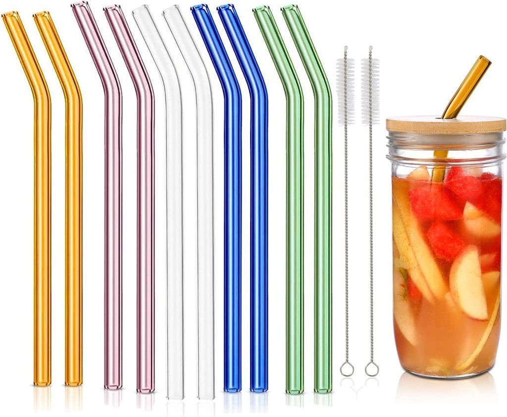 10er-Pack wiederverwendbare Glasstrohhalme, gebogene Produktbild 