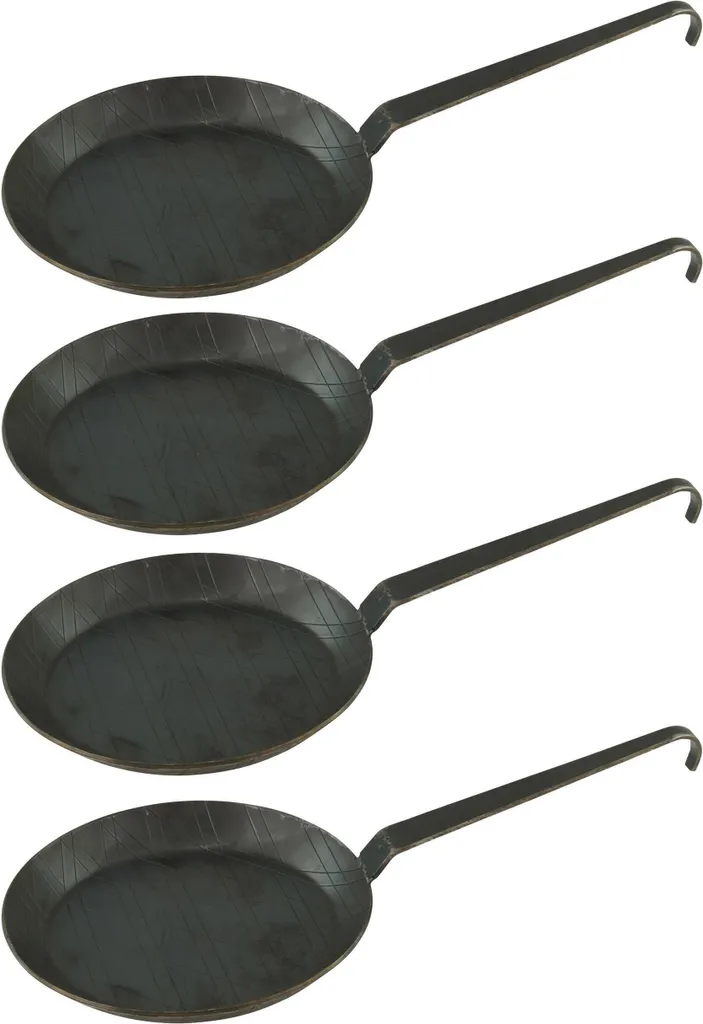 Set 4 Padelle Ferro Battuto Ø 20 cm - Manico a Gancio Tradizionale