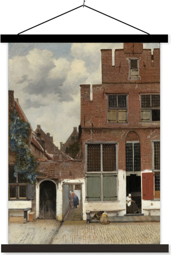 MuchoWow Textilposter Die kleine Straße - Johannes Vermeer 120x160 cm mit schwarzem Rahmen - Magnetischer