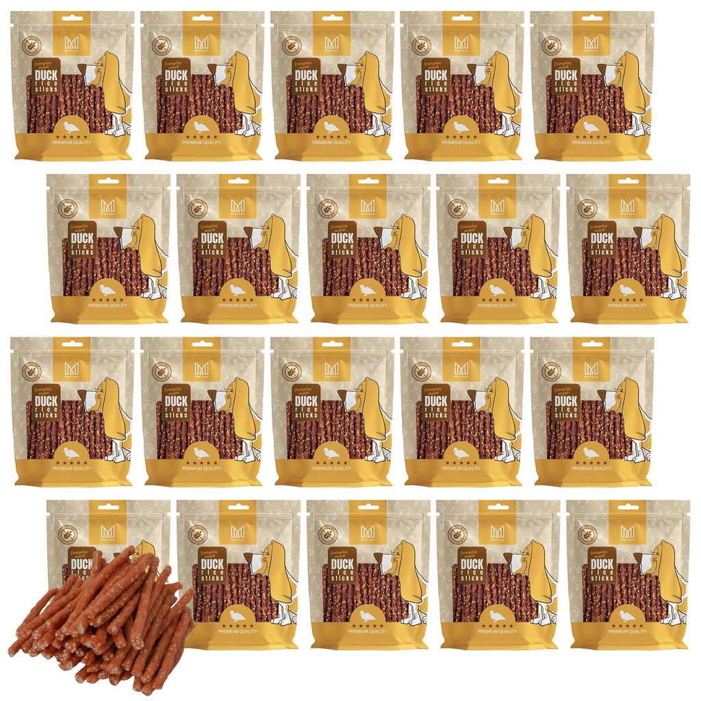 Mersjo Enten Kabanossi weich 10kg Hundesnack 83% Fleisch glutenfrei Trainingssnack Leckerli mit Reis Premium 20x500g schonend getrocknet für Hunde