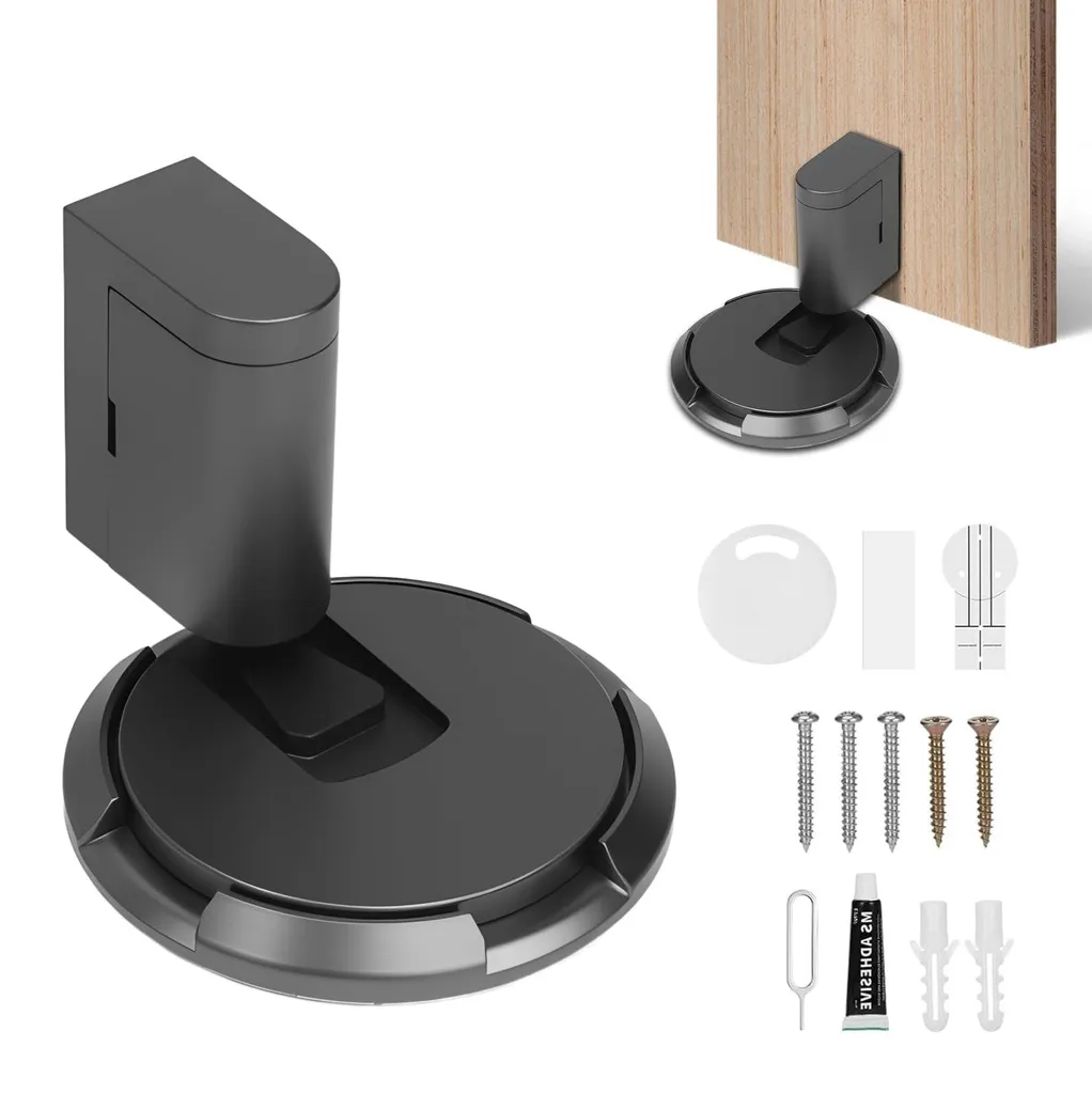Butée de porte robuste magnétique grise réglable pour sol intérieur