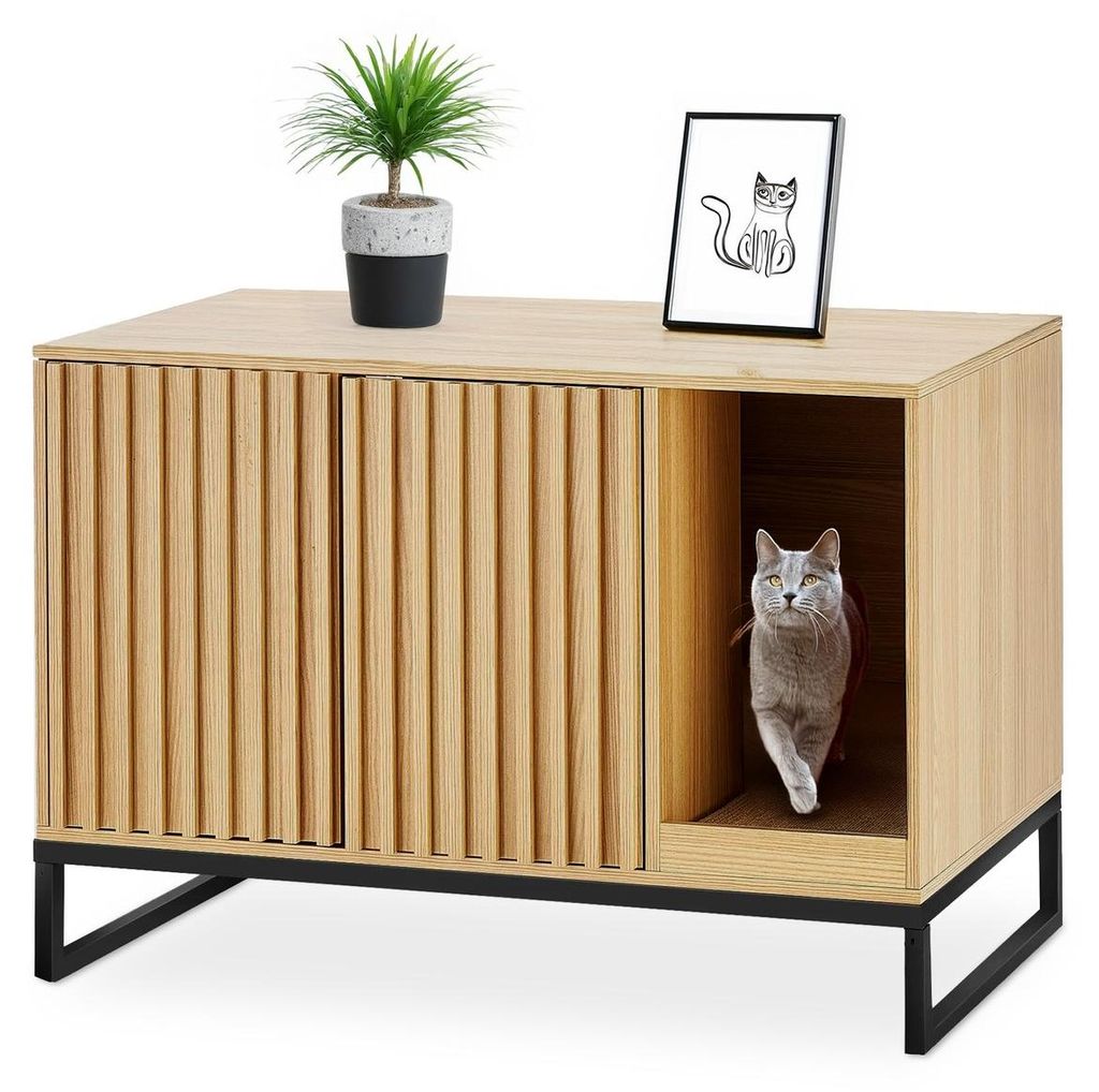 Katzenklo Schrank # CT05 Katzentoilette Holz Metall schwarz Produktbild 