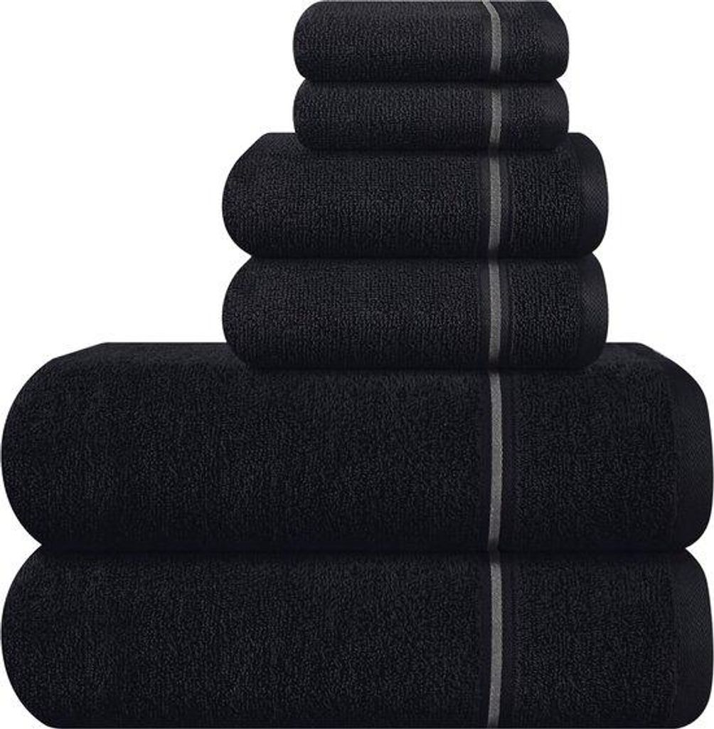 Unyqoos ️ Ultra Soft Handtuchset 6-teilig - 2 Extra Große Badetücher 70 x 140 cm - 2 Handtücher 40 x 60 cm - 2 Waschlappen 30 x 30 cm - Schwarz
