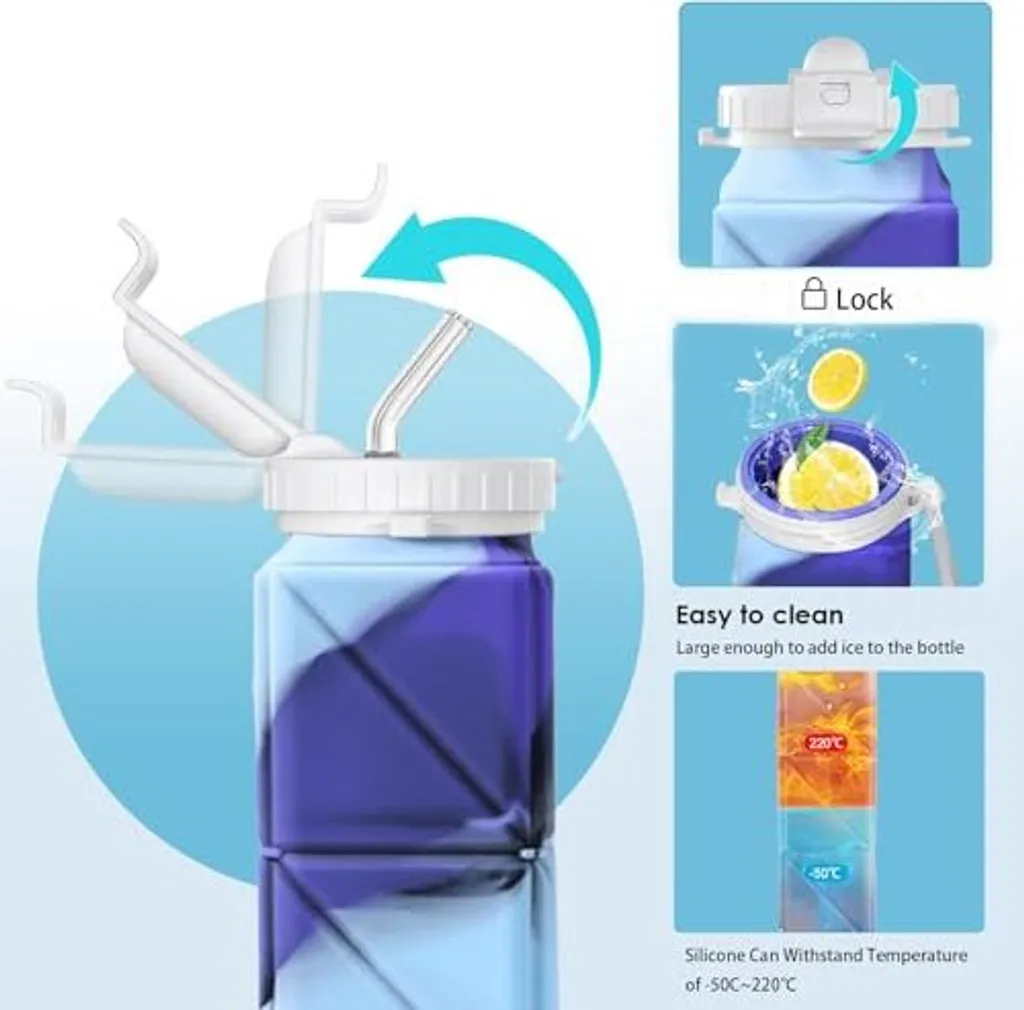 Borraccia pieghevole riutilizzabile in silicone senza BPA con coperchio da 620 ml, per viaggi, corsa, sport, escursionismo, palestra, campeggio, ciclismo, borraccia pieghevole. (Verde