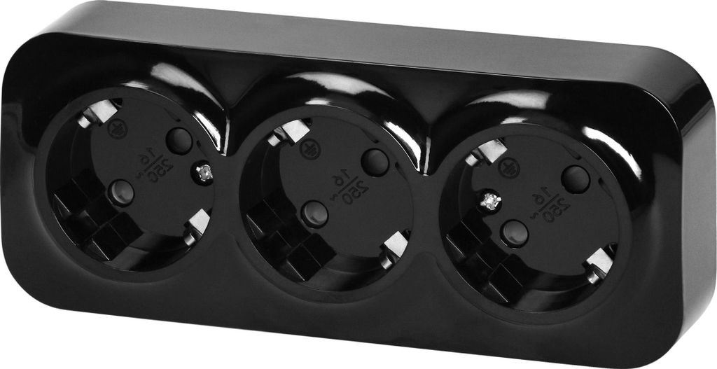 Aufputz Steckdose 3-Fach I schwarz