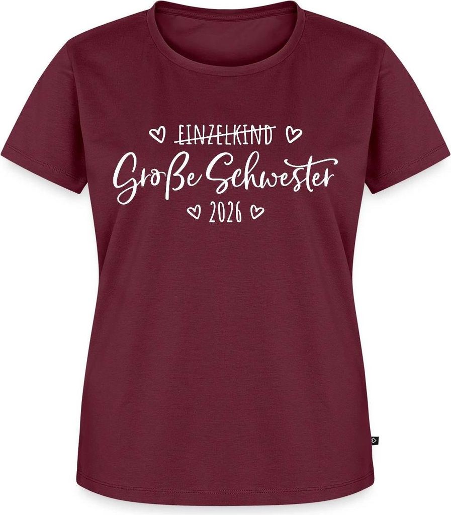 Spreadshirt Große Schwester 2026 Einzelkind Ende Herz Frauen Premium T-Shirt, 3XL, Burgunderrot