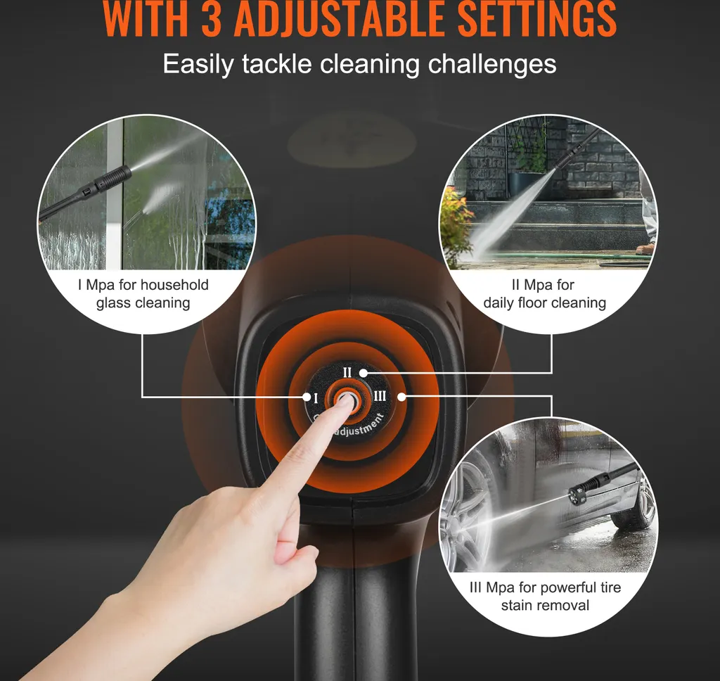 SucceBuy Idropulitrice a batteria, idropulitrice portatile 652-PSI 1.0 GPM, pistola a mano per lavaggio auto ad alta pressione con batteria da 4.0Ah e caricatore, ugello 6-in-1, per la pulizia della casa e dei pavimenti - 4