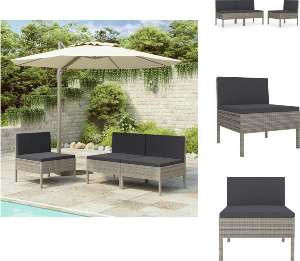 vidaXL Gartenstühle 3 Stk. mit Auflagen Poly Rattan Grau - Gartenstühle