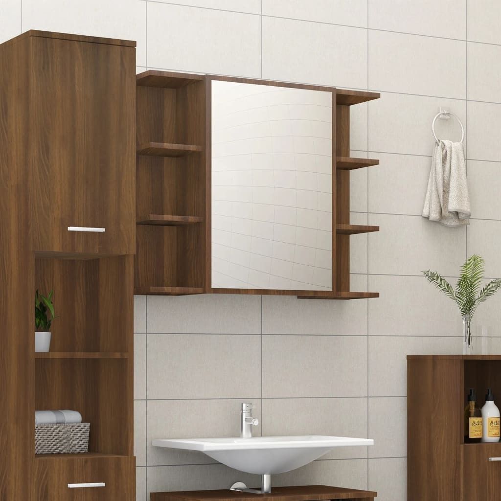 HOMMIE Bad-Spiegelschrank/Bad-Wandschrank/Badezimmermöbel- modernes Design - Braun Eiche-Optik 80x20,5x64cm Holzwerkstoff Promotion343375 - Badezi...