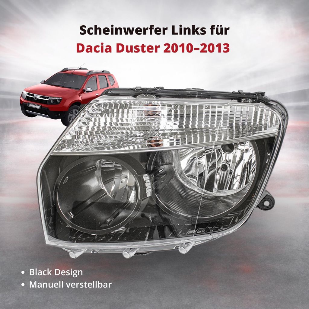 Scheinwerfer Frontscheinwerfer Links für Dacia Duster 2010–2013 | Schwarz | manuell verstellbar | OEM 260101891R