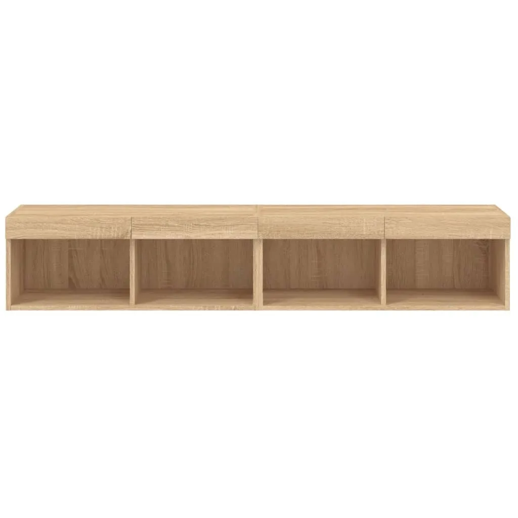 Ensemble meuble TV suspendu avec éclairage LED étagère murale bois clair