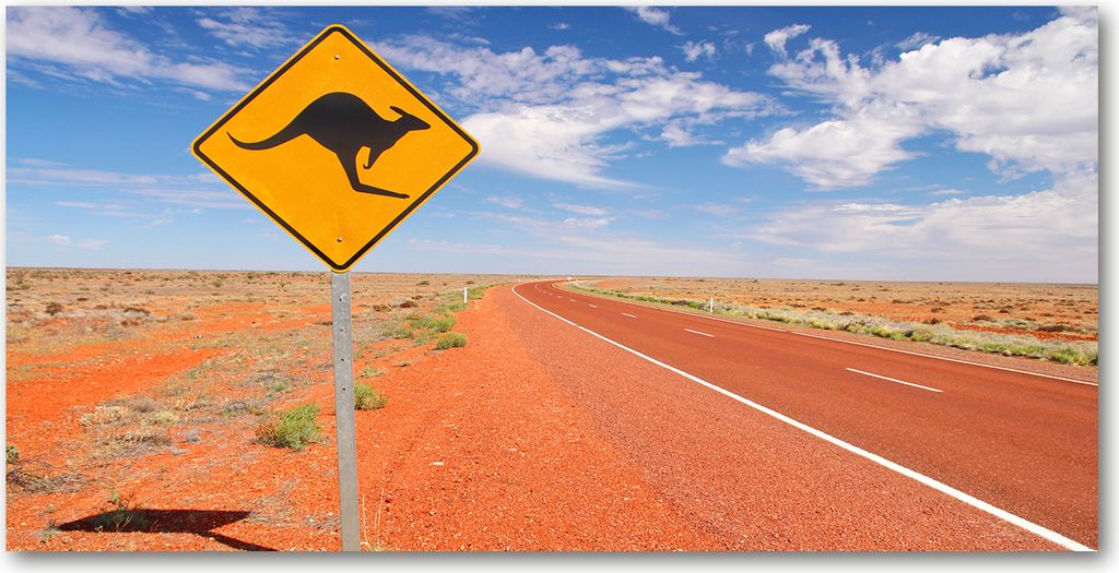 Tulup Glas-Bild - 100x50 -Wandkunst - Wandbild hinter gehärtetem Sicherheitsglas - Landschaften - Straße Australien - Orange