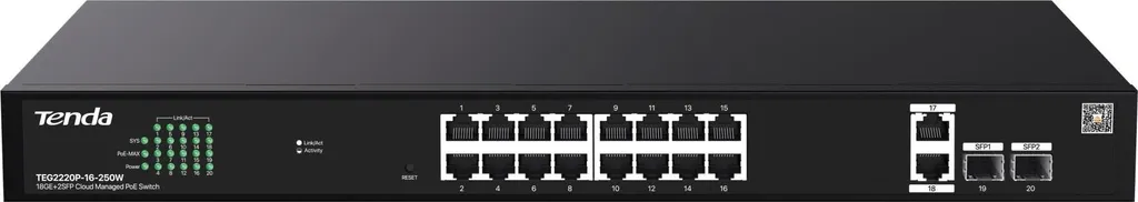 Switch PoE Tenda TEG2220P-16-250W Noir : Finis les Problèmes Réseau