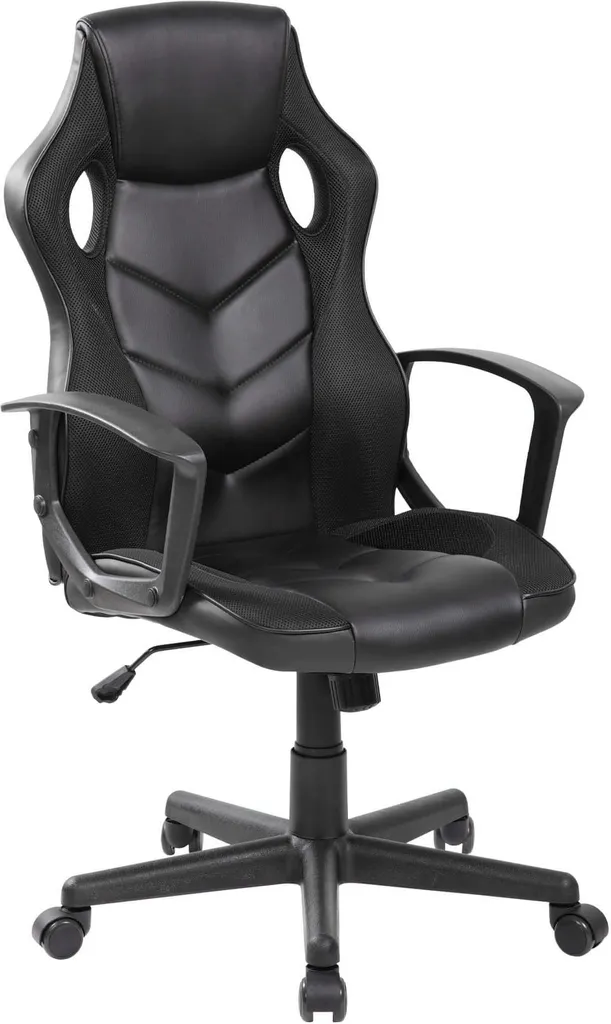 Rebecca Mobili Chaise de bureau noir en similicuir et nylon à roulettes
