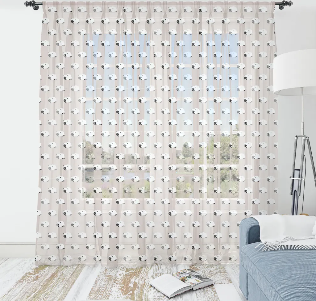 Tapis mural satin soyeux motif moutons 160x274 cm beige et gris foncé