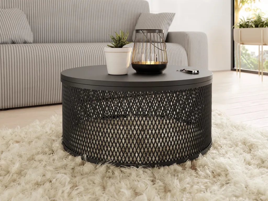 Table basse ronde FIZI noire mate 80cm - Plateau résistant et épuré