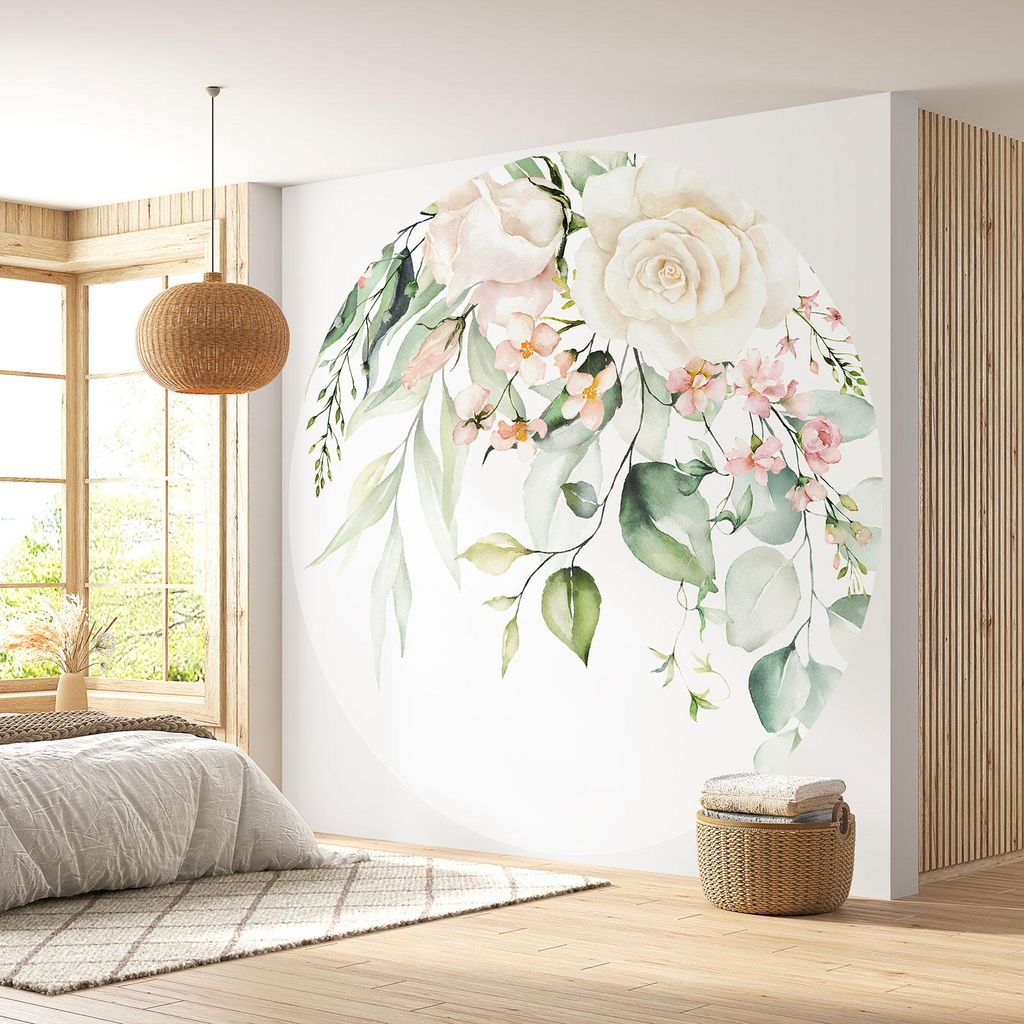 Runde/kreisf?rmige Tapete – Lumaléa – Blumenmuster – Standardpapier 170 g, abwaschbar – Durchmesser 130 cm