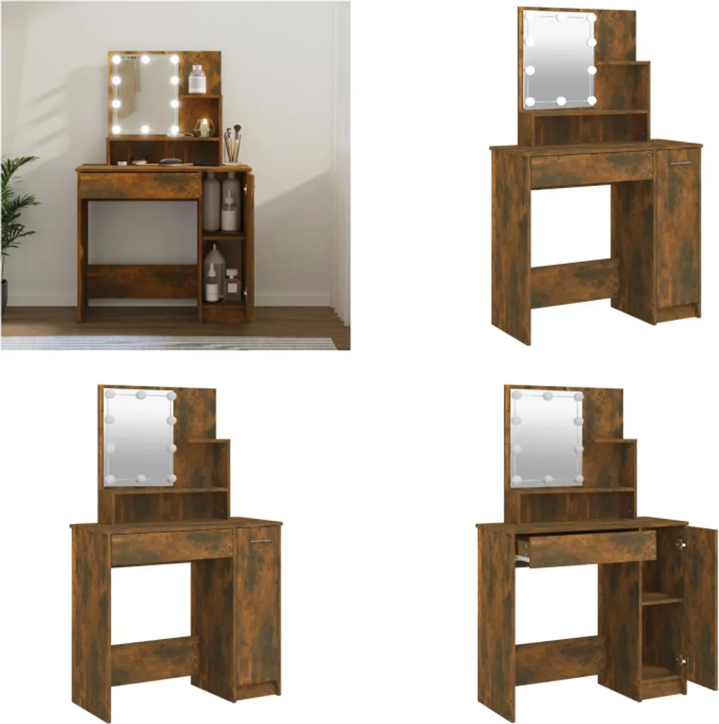 vidaXL Tavolo da Toilette LED Rovere Fumé 86,5x35x136 cm | Offerta Online