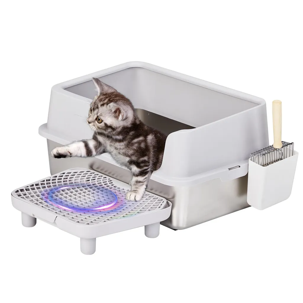 Vaschetta per lettiere FCH, vaschetta semichiusa in acciaio inox con pedale e vanga, 61 x 40 x 33CM