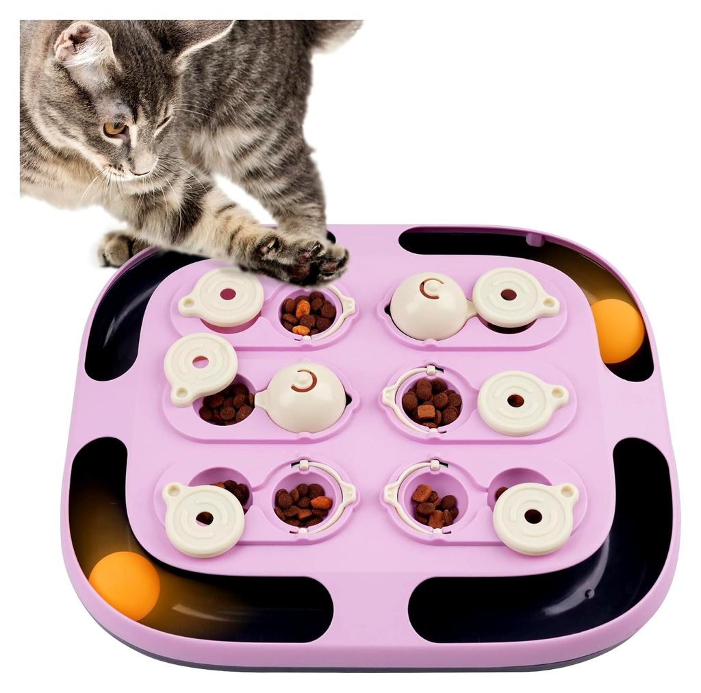 Katzenspielzeug, 2 in 1 Interaktives Spielzeug mit Track Ball, Intelligenzspielzeug für Katzen, Futterspender für Katzen im Innenbereich