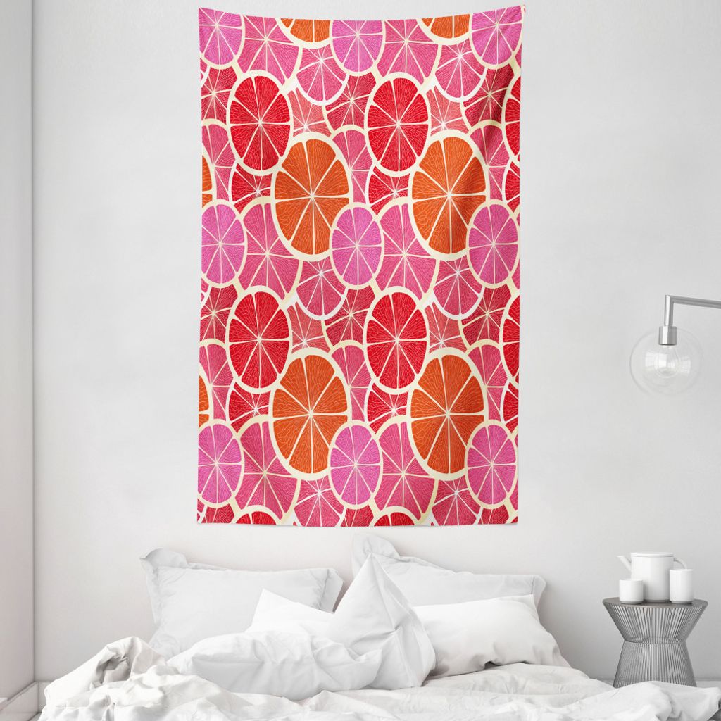 ABAKUHAUS Früchte Wandteppich und Tagesdecke, Funky Grapefruit Citrus aus Weiches Mikrofaser Stoff Waschbar ohne Verblassen Digitaldruck, 140 x 23...