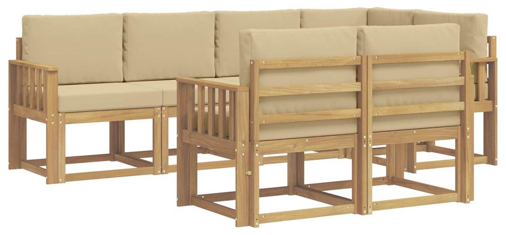 vidaXL Outdoor-Sofagarnitur mit Kissen 7 pcs Weiß und Beige Polyester