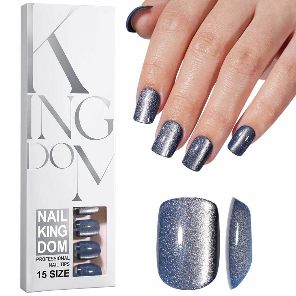 120 Stück Künstliche Nägel Zum Aufkleben, Glänzende Fingernägel zum Aufkleben, Blau