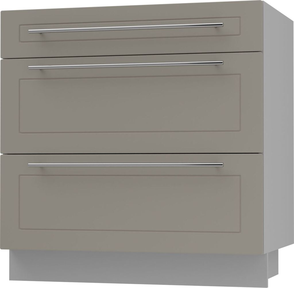 Schubladenunterschrank KVANTUM Vollauszug 80cm Korpus- & Frontfarbe wählbar (Q-D3A/80),beige matt,grau