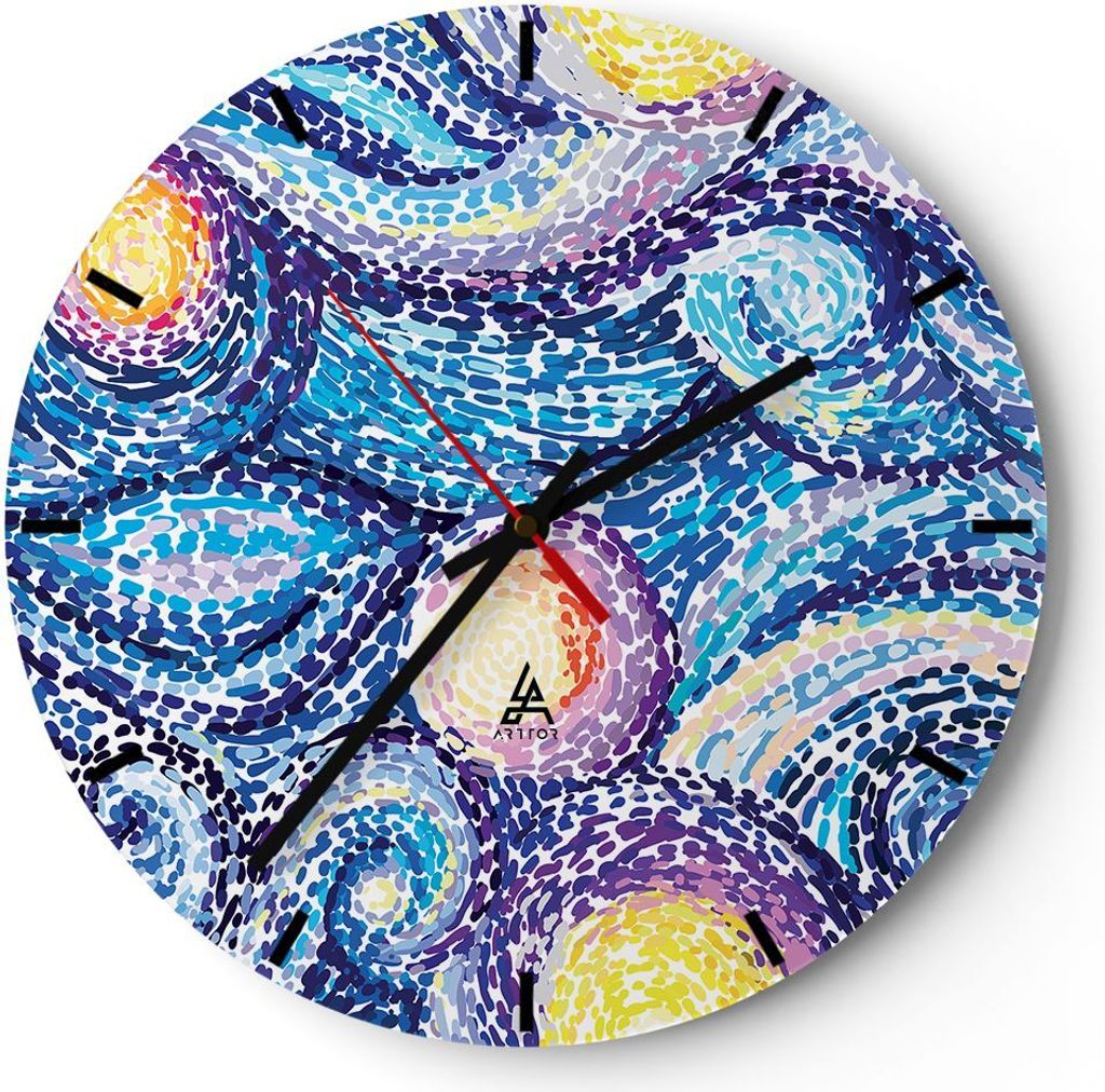 Wanduhr - Rund - Glasuhr - Abstraktion modern - 40x40cm - Schleichendes Uhrwerk - Lautlos - zum Aufhängen bereit - Dekoration Modern - Wanddekorat...