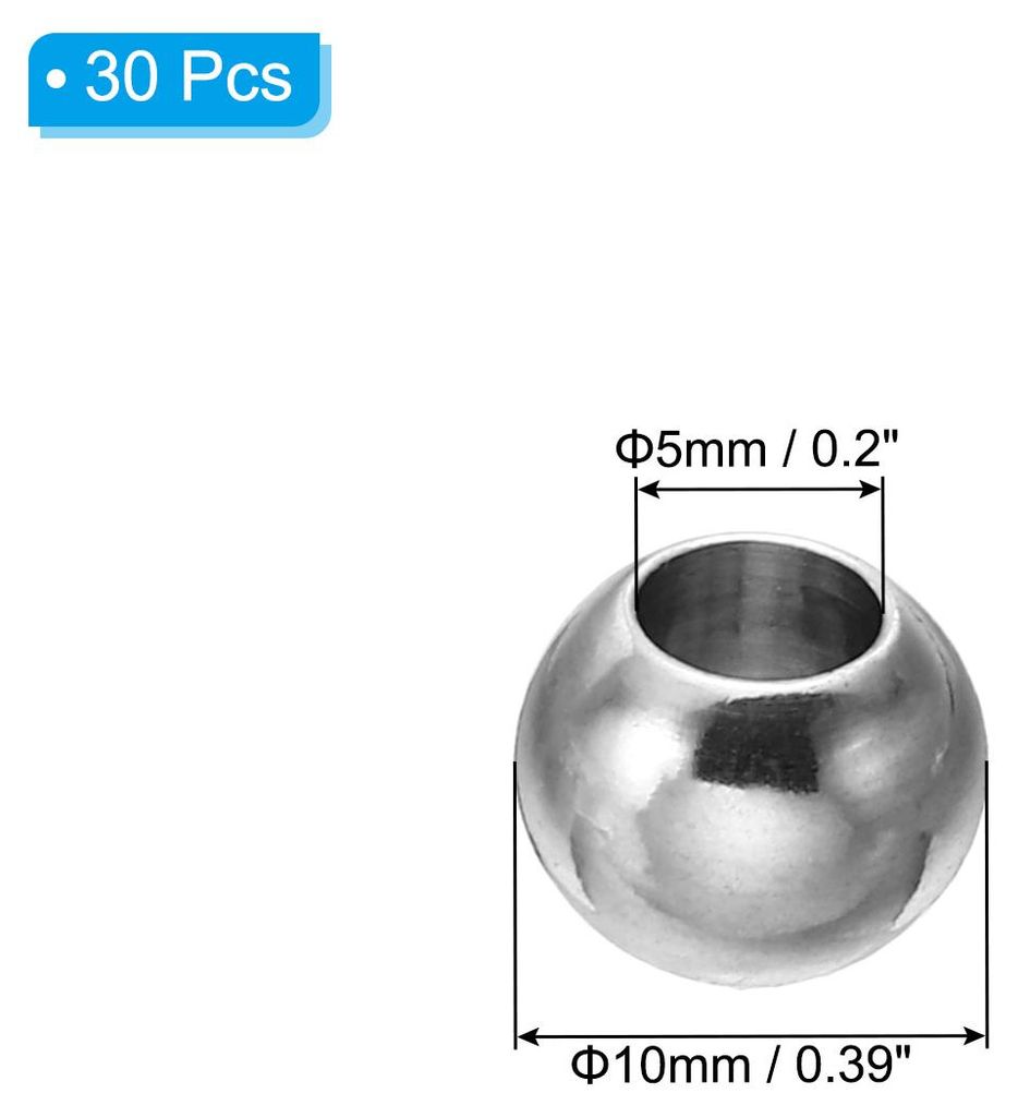Glatte runde Abstandshalterperlen, 30 Stš¹ck 10mm OD 5mm ID 304 Edelstahl lose Kugeln Abstandshalter metallische nahtlose Kugelperlen fš¹r DIY ...