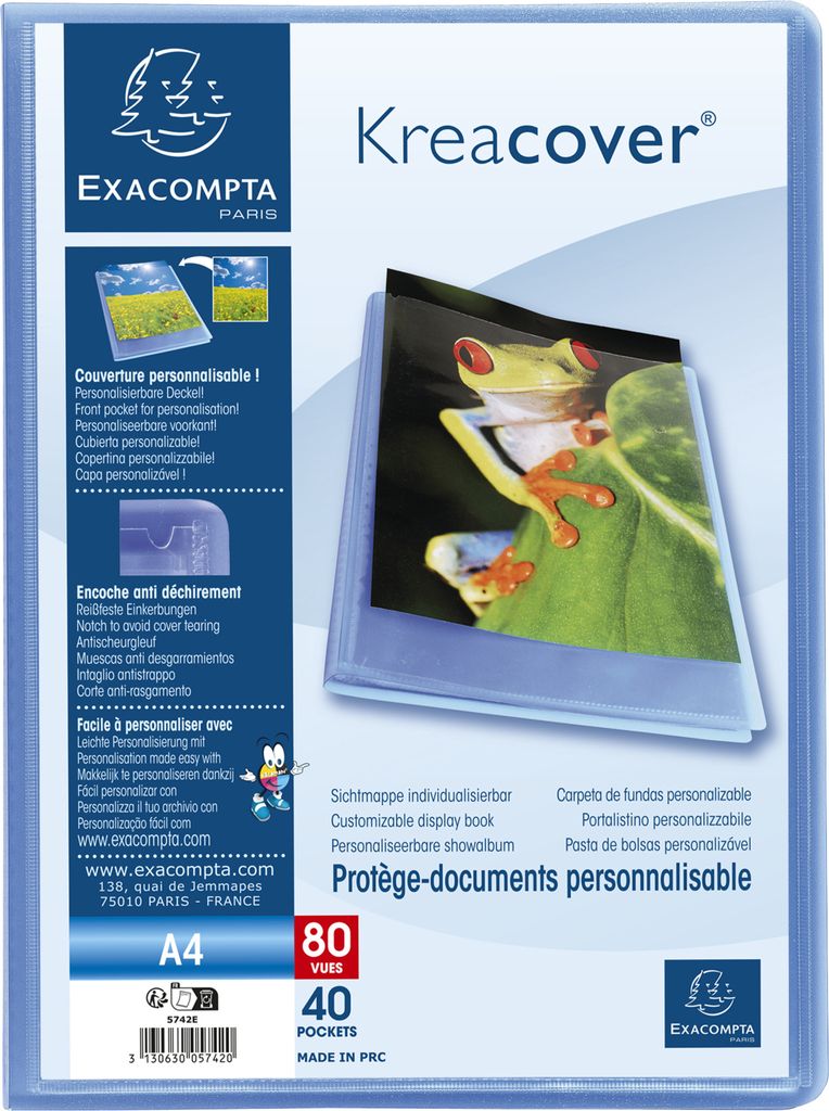 Exacompta 10x Sichtmappe PP 500μ + 40 Hüllen Kreacover , A4, Blau, 5742E